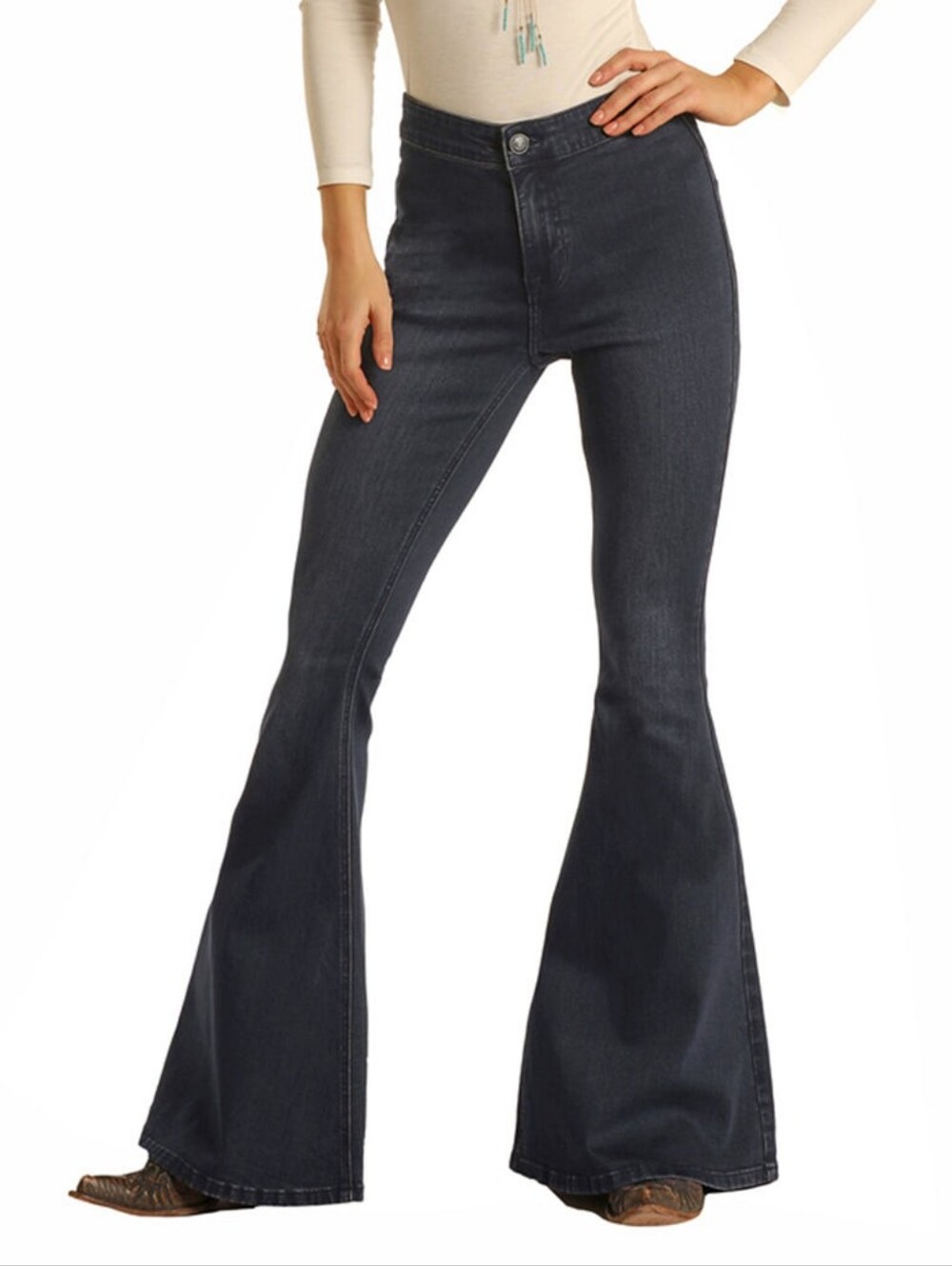 Rock & Roll Cowgirl "High Rise Bell Bottom Jean" Flare Blue | Women's Size 29 - Picture 2 of 15